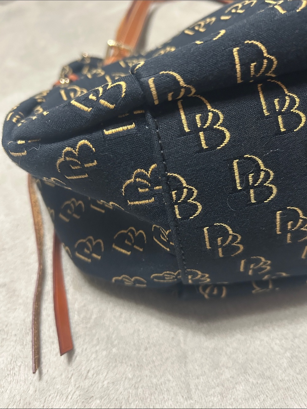 Dooney & Bourke Navy Logo Satchel with Tan Leather Trim - Picture 8 of 12